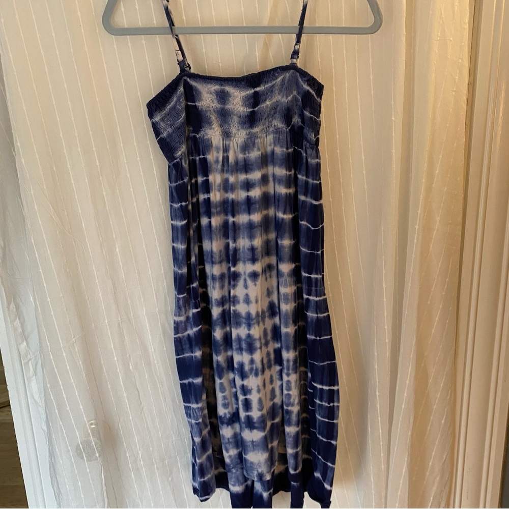 Jessica Simpson Sun Dress Girls XL Blue White Tie Dye Summer Ruched Cotton Blend